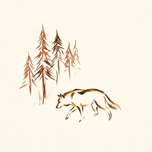 Minimalist Brush Drawing of Walking Wolf