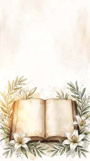 Watercolor Open Book with White Lilies
