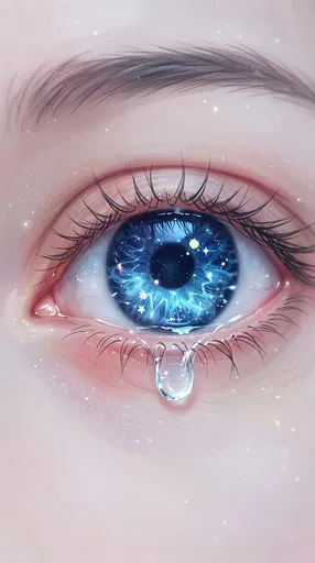 Macro Glowing Blue Eye With Teardrop