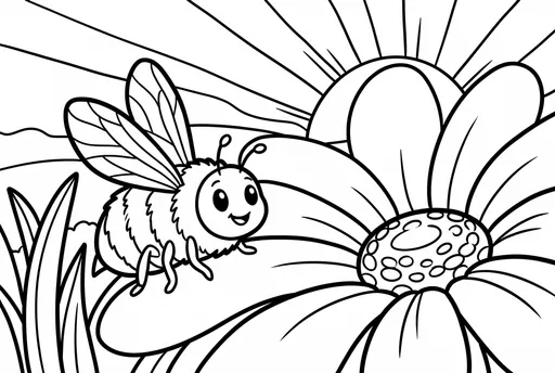 Cheerful Bumblebee on Daisy Coloring Page