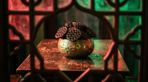 Dried Lotus Pods in Brass Bowl