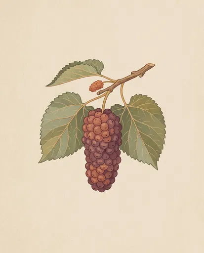 Vintage Botanical Mulberry Branch Illustration