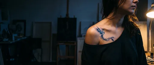 Woman With Blue Phoenix Shoulder Tattoo