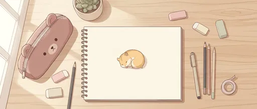 Cute Hamster Sleeping on Sketchbook Illustration