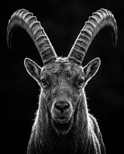 Monochrome Portrait of Alpine Ibex