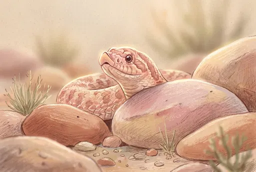 Pastel Illustration of Hognose Snake Behind Stones