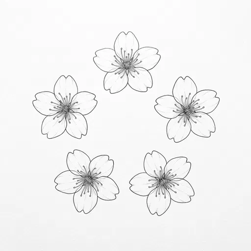 Five Fine-Line Cherry Blossom Flowers