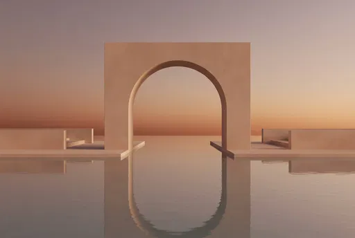 Minimalist Archway Over Water at Sunset
