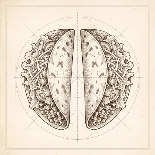 Symmetrical Vintage Sepia Sketch of Tacos