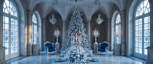 Opulent Winter Banquet Hall With Christmas Tree