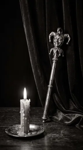 Monochrome Silver Jester Scepter and Candle