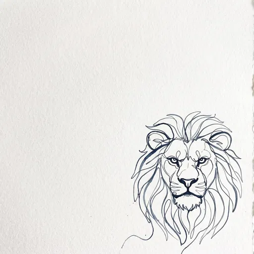 Minimalist Slate Blue Ink Lion Drawing