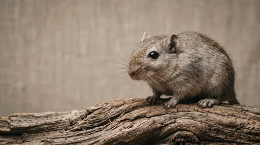 Silver Gerbil Perched on Weathered Driftwood