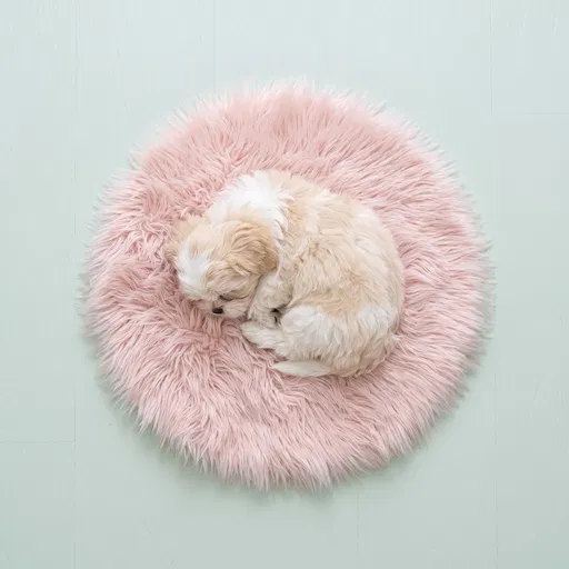 Sleeping Puppy on Pink Fur Rug