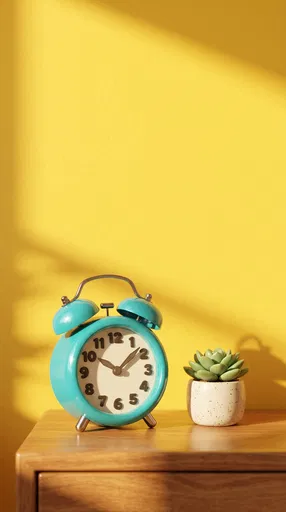 Turquoise Alarm Clock and Potted Succulent