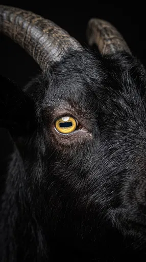 Close-Up Portrait of Black Goat Eye
