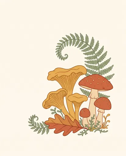 Woodland Mushrooms and Fern Autumn Clipart