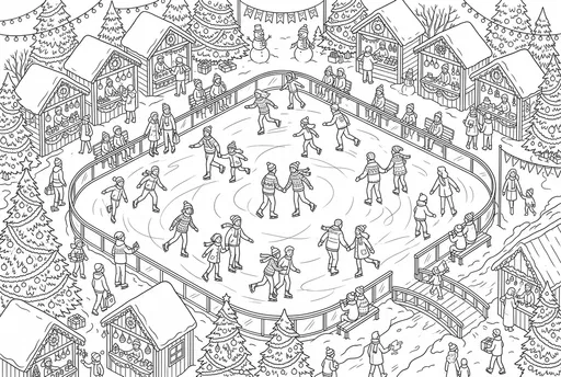Christmas Market Ice Rink Coloring Page