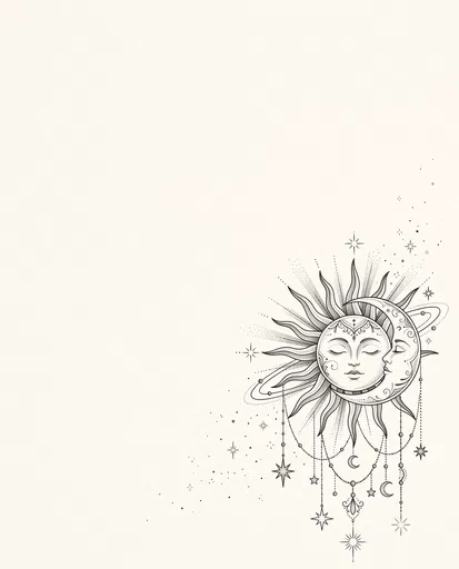 Fine Line Celestial Sun and Moon Illustration