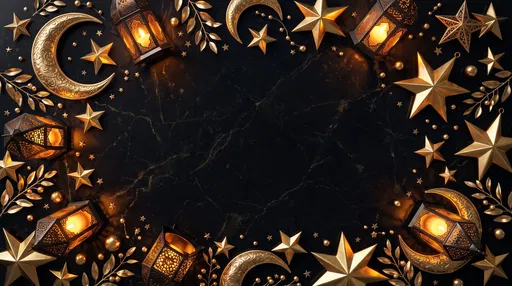 Gold Crescent Moons and Lanterns Frame
