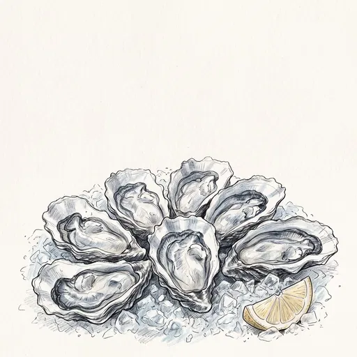Sketch of Fresh Oysters on Ice