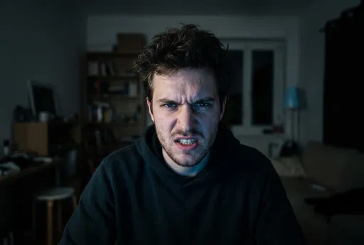 Angry Young Man in Dark Room