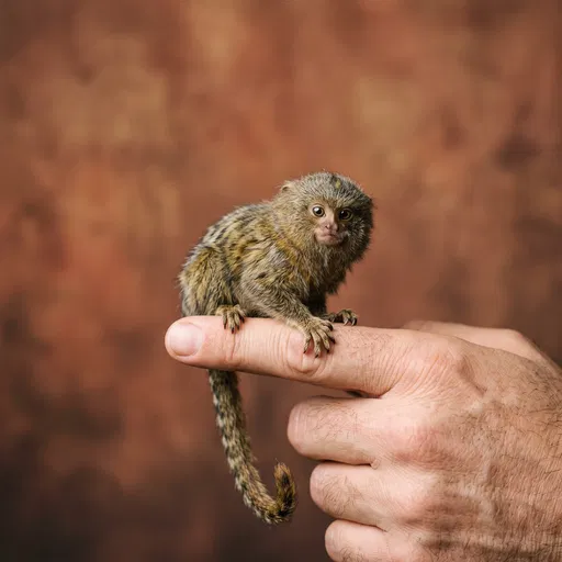 Tiny Pygmy Marmoset Perched on Finger
