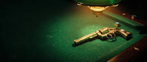 Engraved Revolver on Green Billiard Table