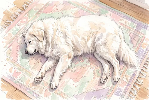 Watercolor Illustration of Sleeping White Dog