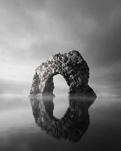Monochrome Sea Arch in Calm Water