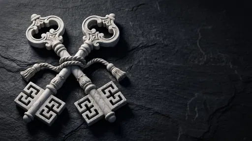 Carved Marble Crossed Keys on Dark Slate