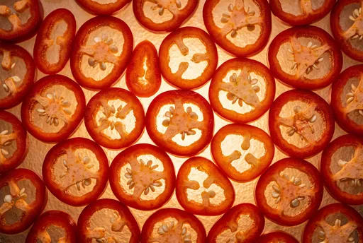 Backlit Red Chili Pepper Slices Pattern