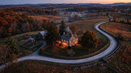 Historic Stone Farmhouse at Autumn Dusk
