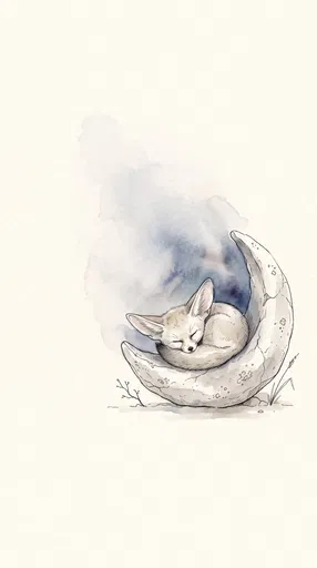 Sleeping Fennec Fox on Crescent Stone