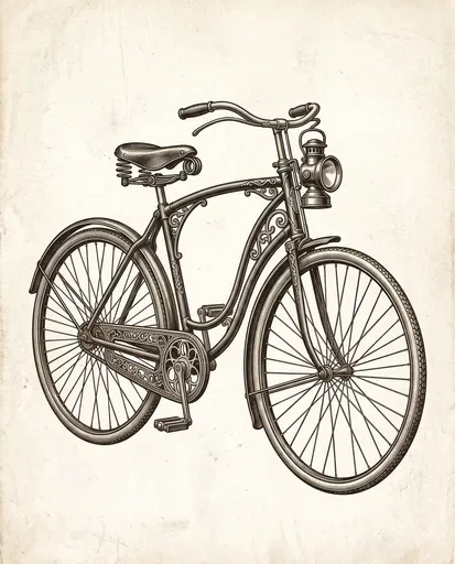 Vintage Ornate Bicycle Woodcut Illustration