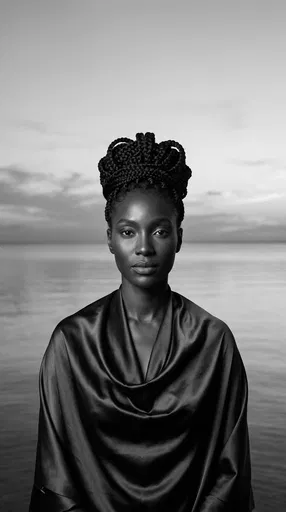 Monochrome Portrait of Woman by Ocean