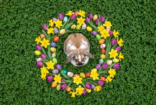 Bunny Inside Easter Flower And Egg Wreath