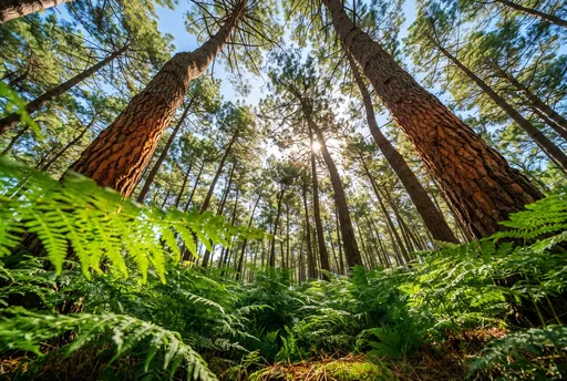Low Angle Pine Forest and Ferns