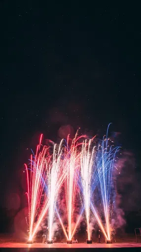 Red White Blue Stage Fireworks Night Sky