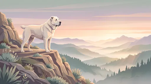 White Alabai Dog on Mountain Ridge