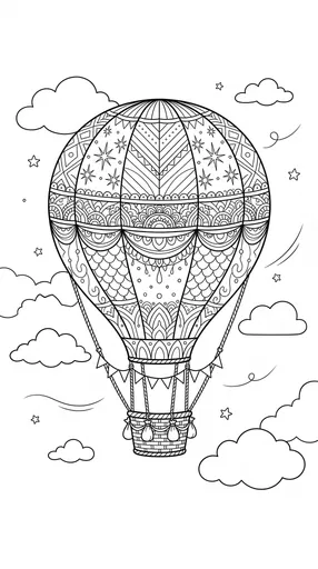 Patterned Hot Air Balloon Coloring Page