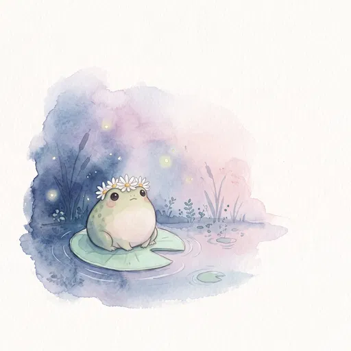 Watercolor Frog Wearing Daisy Crown