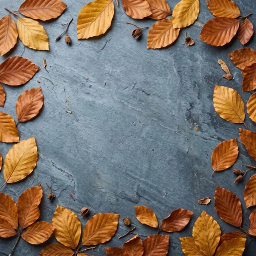 Autumn Beech Leaves Frame on Slate