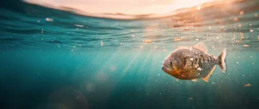Piranha Swimming Near Surface at Sunset