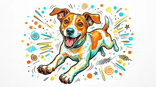 Playful Marker Drawing of Leaping Dog