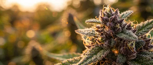 Golden Hour Macro of Purple Cannabis Bud