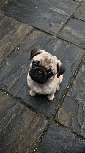 Fawn Pug Puppy on Dark Slate
