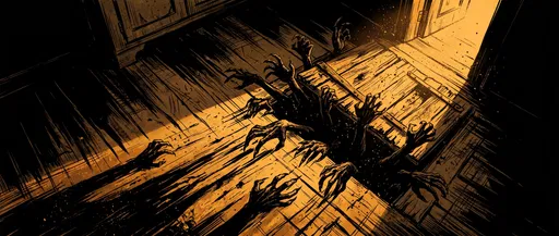 Shadowy Clawed Hands Emerging From Trapdoor