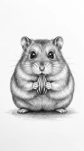 Pencil Drawing of Plump Rodent Holding Seed