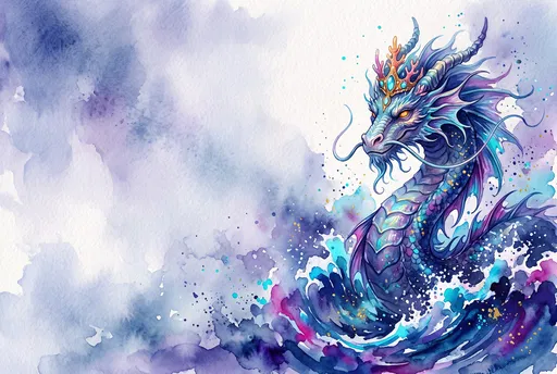 Watercolor Sea Dragon King with Copy Space